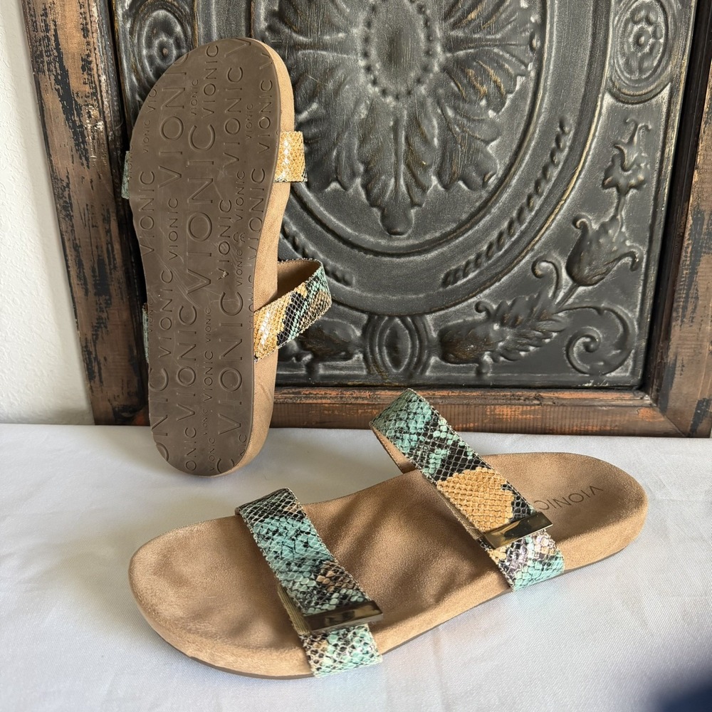 Vionic Jura Slide Sandals Turquoise Snake 341JURA Women's 11 US 43 EU